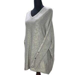 RXB Light Grey Oversized Pullover - V-Neck with Metallic Button Accents - Medium